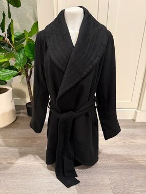 A&I Black Shawl Collar Wrap Trench Coat